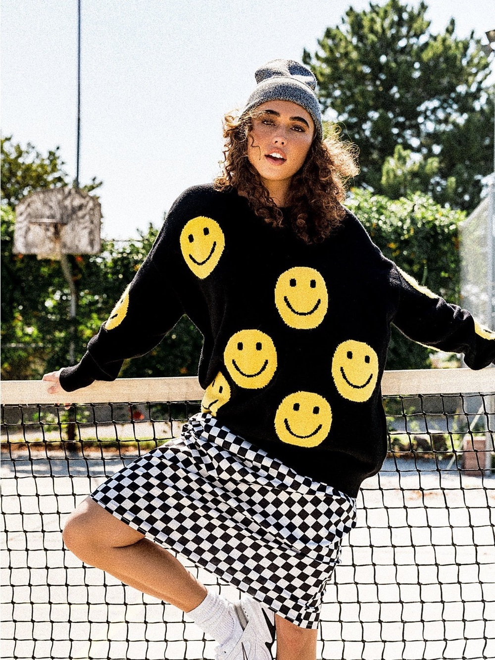 Black & Yellow Smiley Knit Skirt - Women